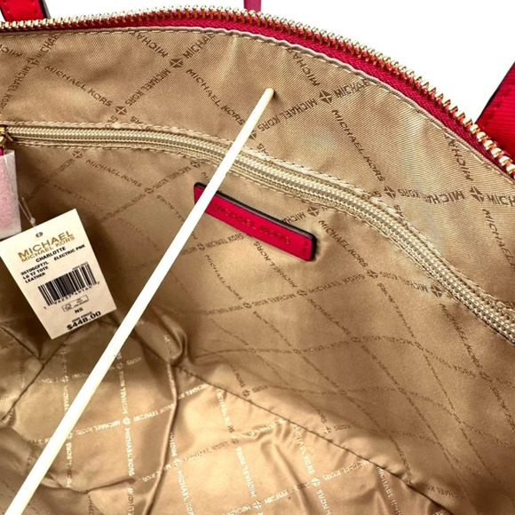 Michael Kors Large Charlotte Tote Bag Luggage Leather Electric Pink - Picture 11 of 12